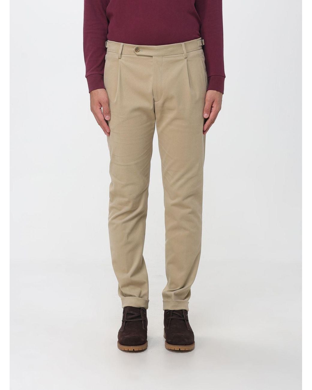 Berwich Natural Slim Fit Pleated Gabardine Chinos for men