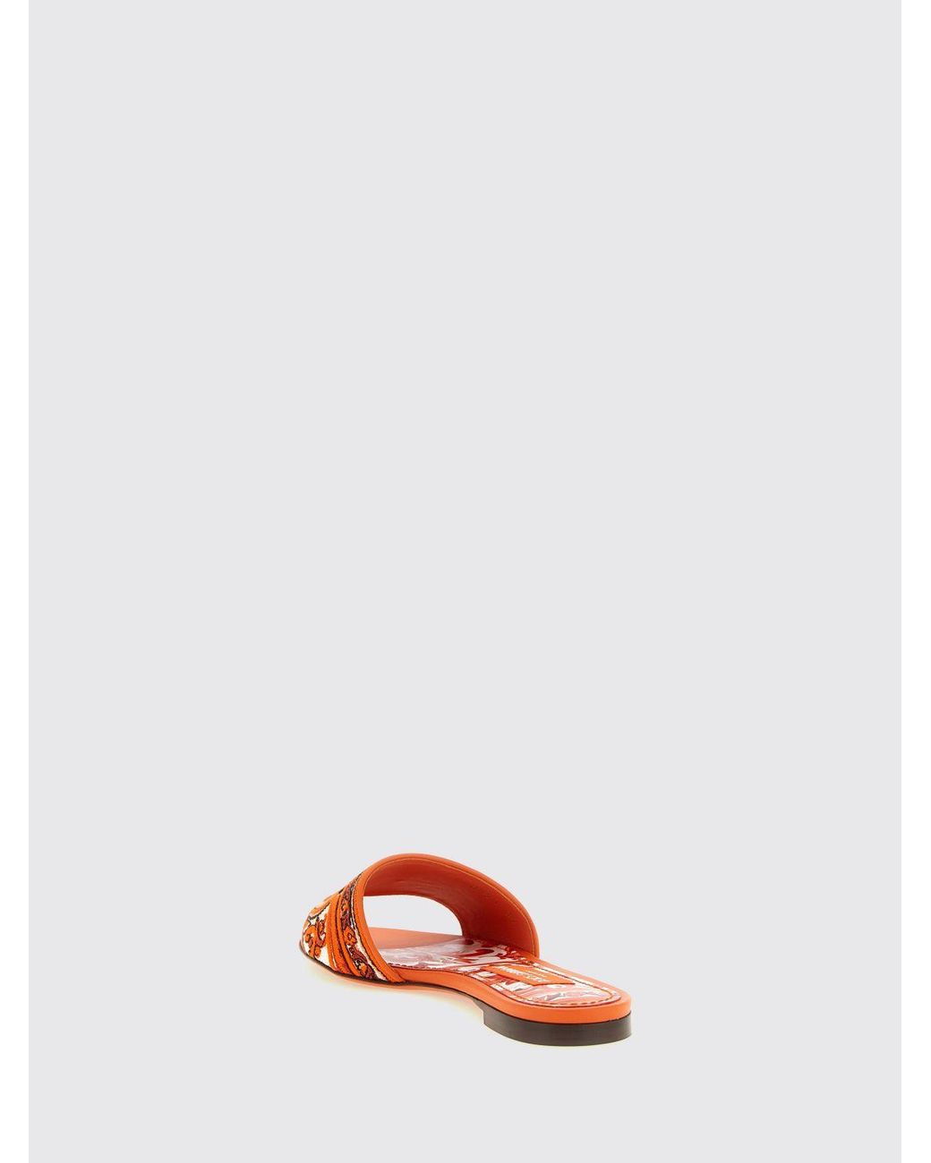 Dolce & Gabbana Orange Dolce &Amp Gabbana Majolica-Print Cotton Flat Sandals With Embroidered Logo