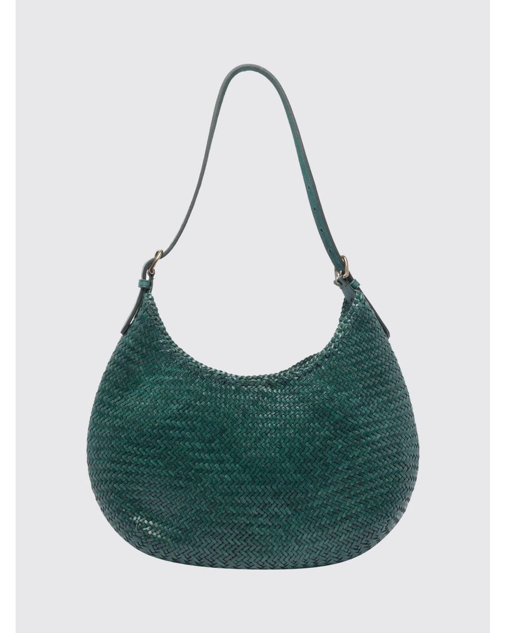 Dragon Diffusion Green Mezza Luna Woven Leather Shoulder Bag