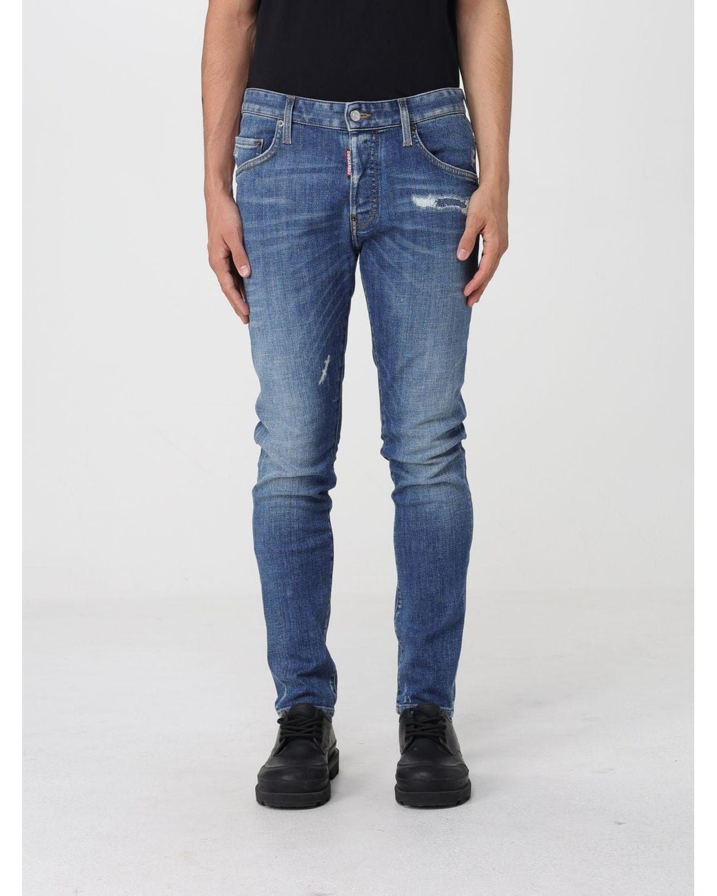 DSquared² Blue Slim Fit Skinny Stretch Denim Jeans With Mid-Rise Waist for men
