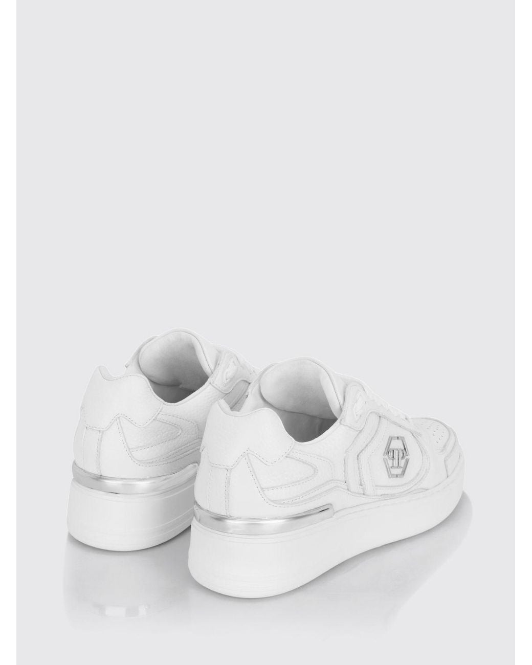 Philipp Plein White Pit-$Top Monogram Leather Low-Top Trainers With Hexagon Logo for men