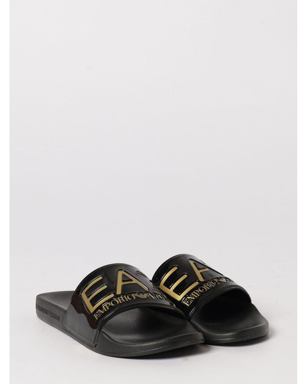 EA7 White Rubber Sliders With Logo Print for men