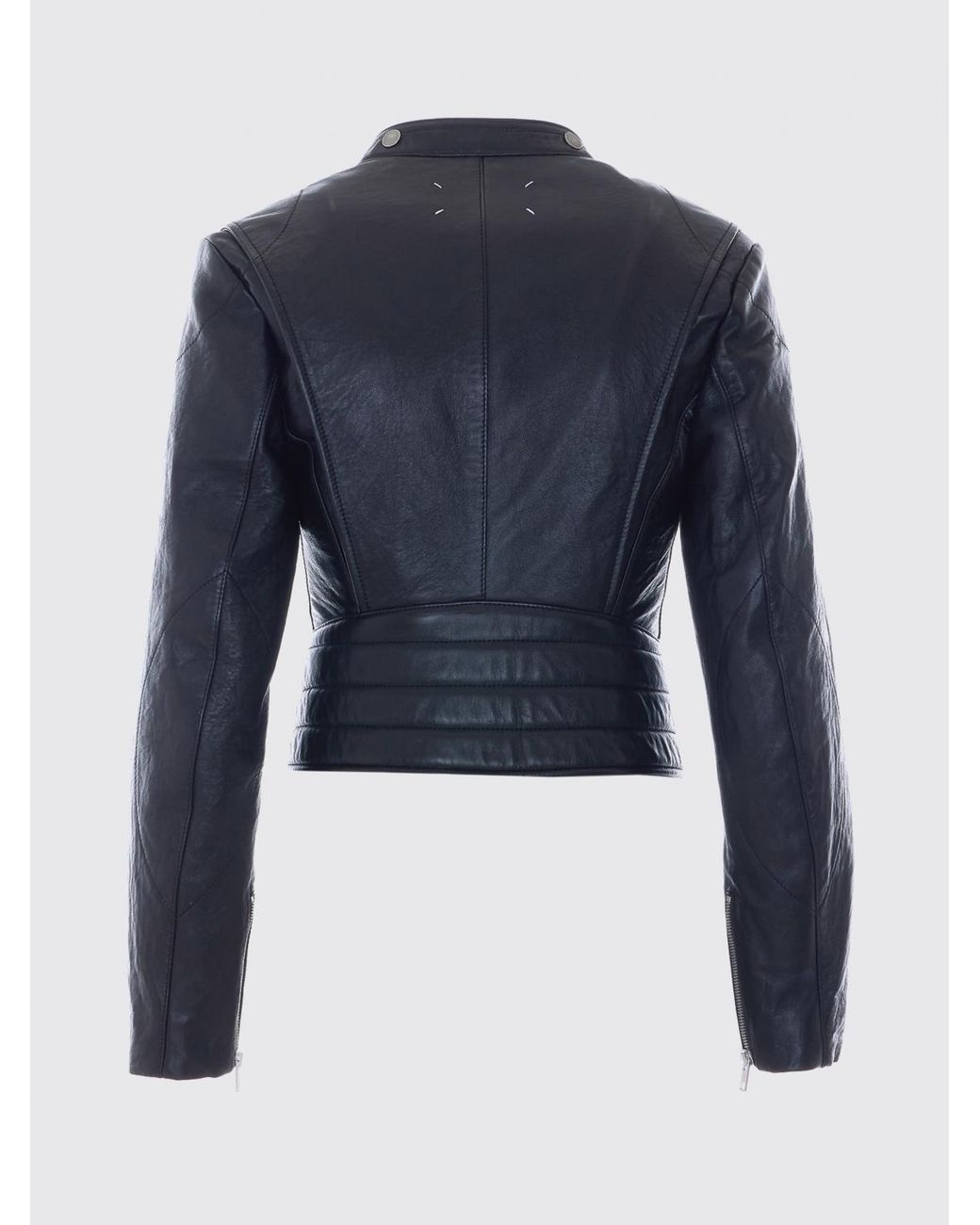 Maison Margiela Blue Slim Fit Ovine Leather Biker Jacket With Side Zip