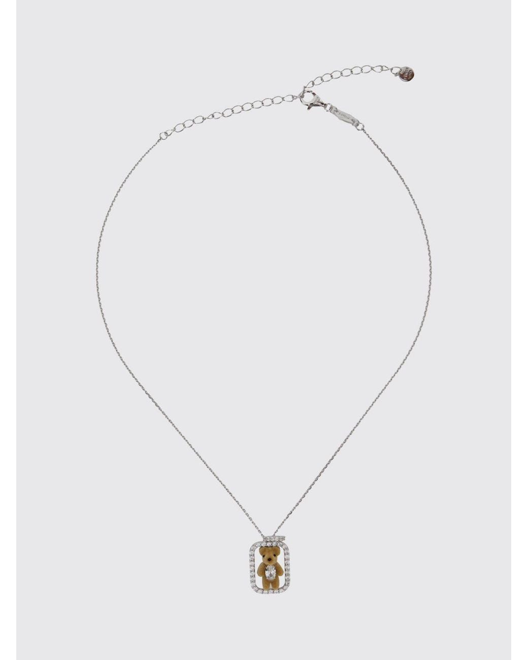 YVMIN White 18K-Plated Teddy Bear Pendant Choker With Zircons