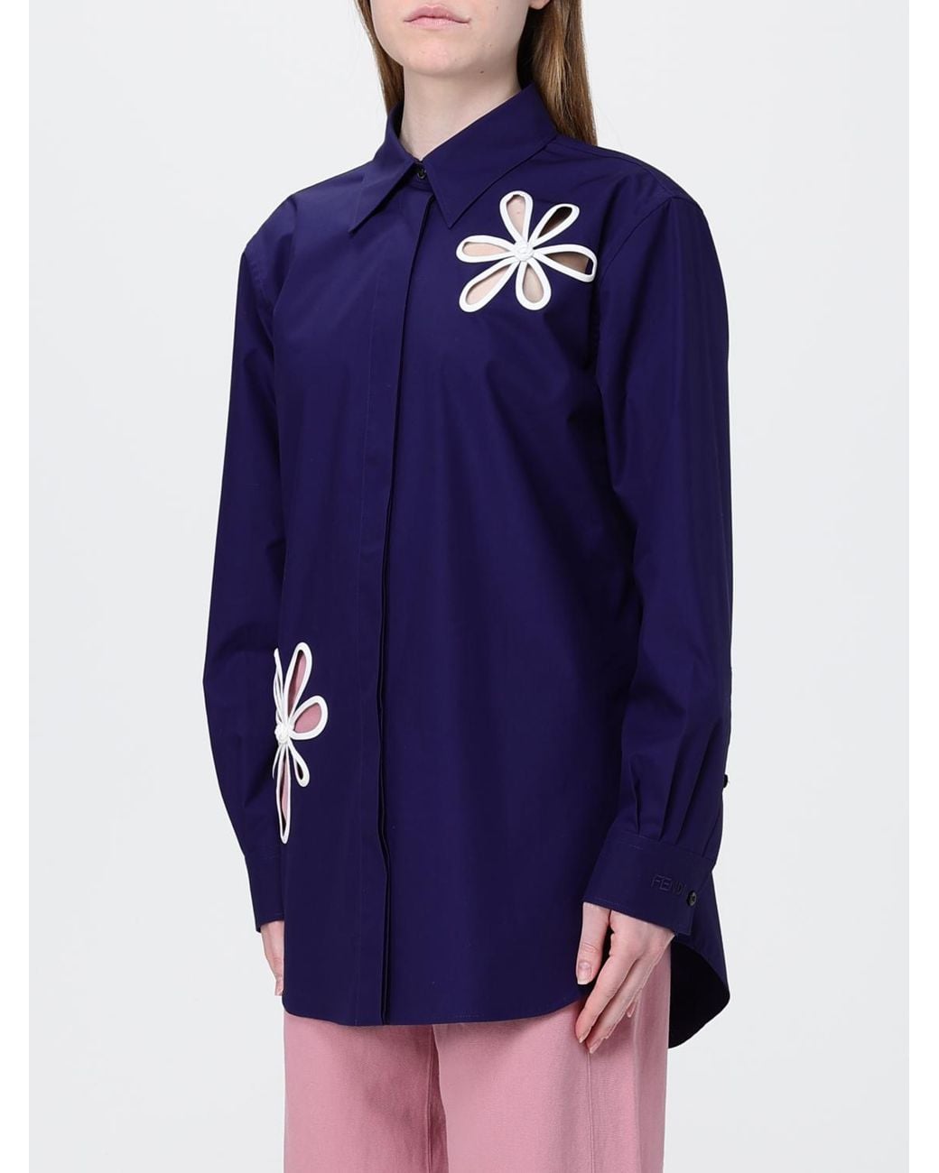 Fendi Blue Cotton Blend Shirt
