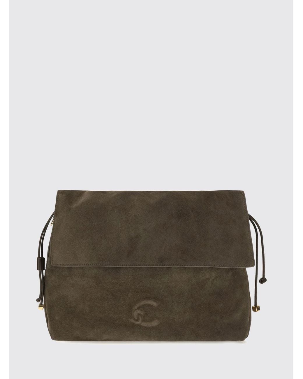 Coccinelle Brown Lidia Suede Shoulder Bag With Removable Strap And Embossed Logo