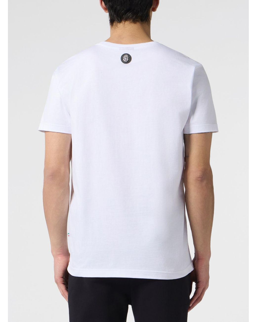 Billionaire White Cotton Crewneck T-Shirt With Tone-On-Tone Embroidered Logo for men