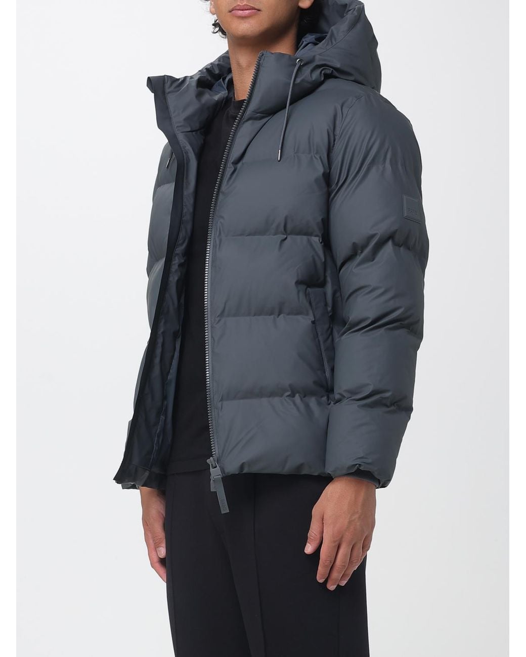 Rains Blue Alta Short Quilted Puffer Jacket With Hood, Water-Repellent And Windproof for men