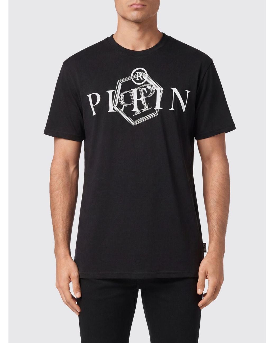 Philipp Plein Black Solid Colour Cotton Crew-Neck T-Shirt With Logo for men