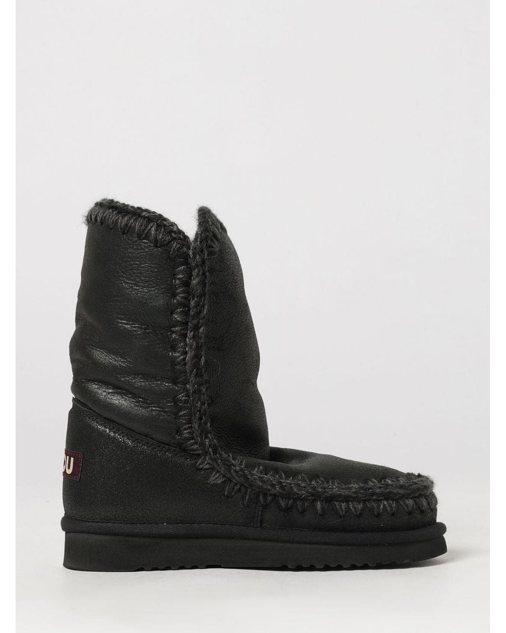 Mou Black Eskimo Nubuck Ankle Boots With Exposed Stitching And Wool Lining