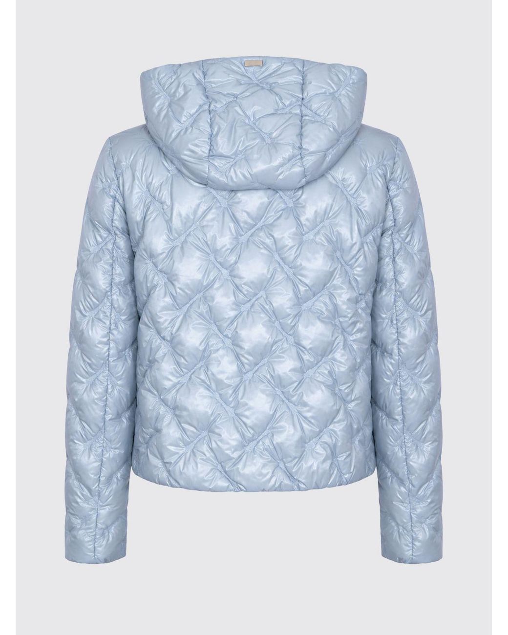 Herno Blue Short Quilted Nylon Hooded Puffer Jacket With Zip Closure