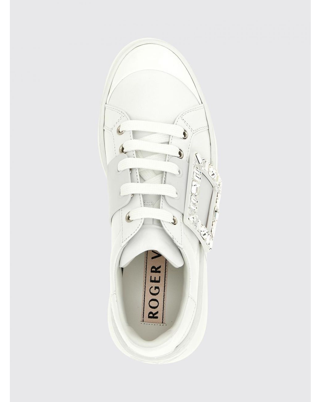 Roger Vivier White Viv' Skate Leather Sneakers With Jewel Buckle