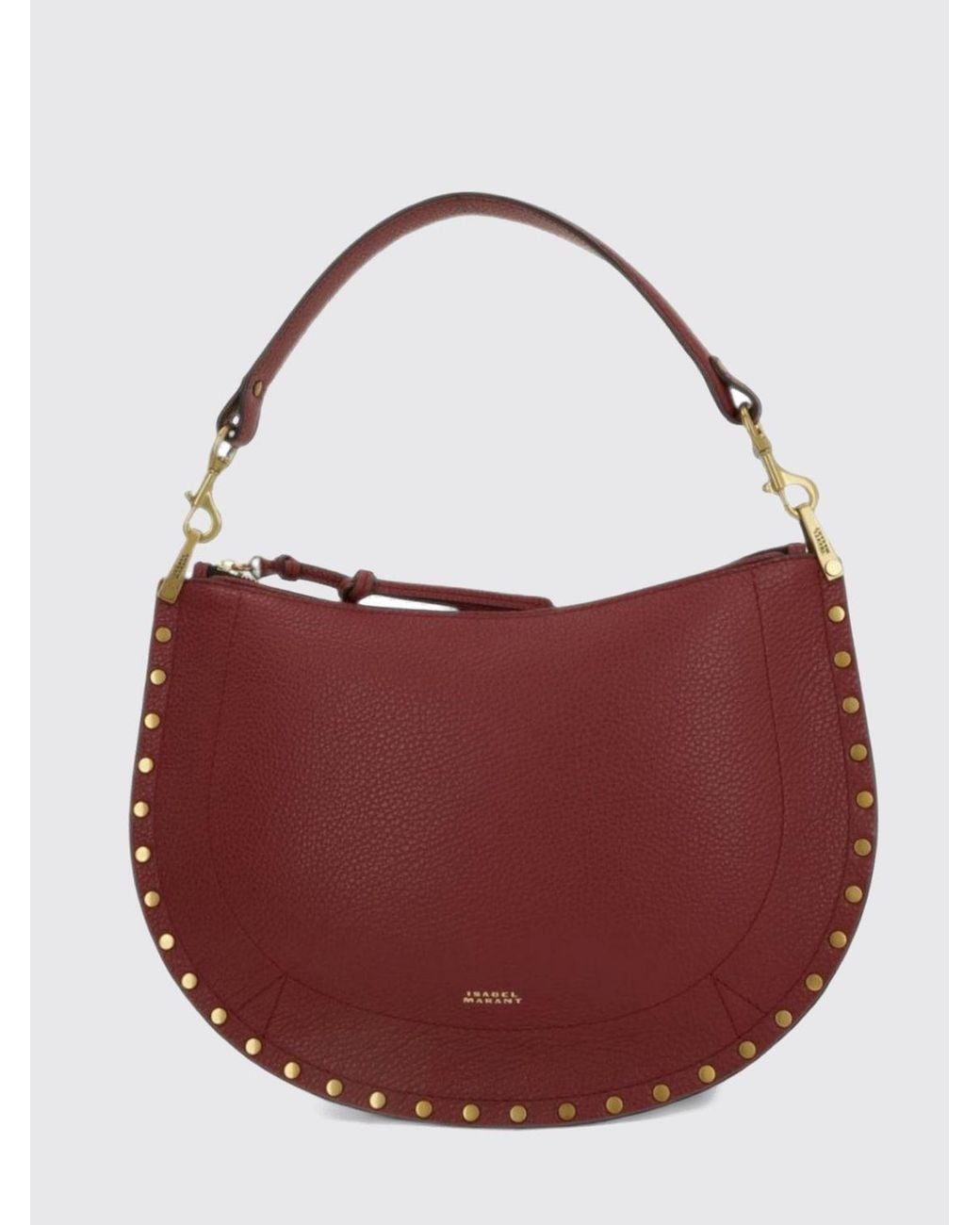 Isabel Marant Red Oskan Grained Calfskin Leather Shoulder Bag With Studs