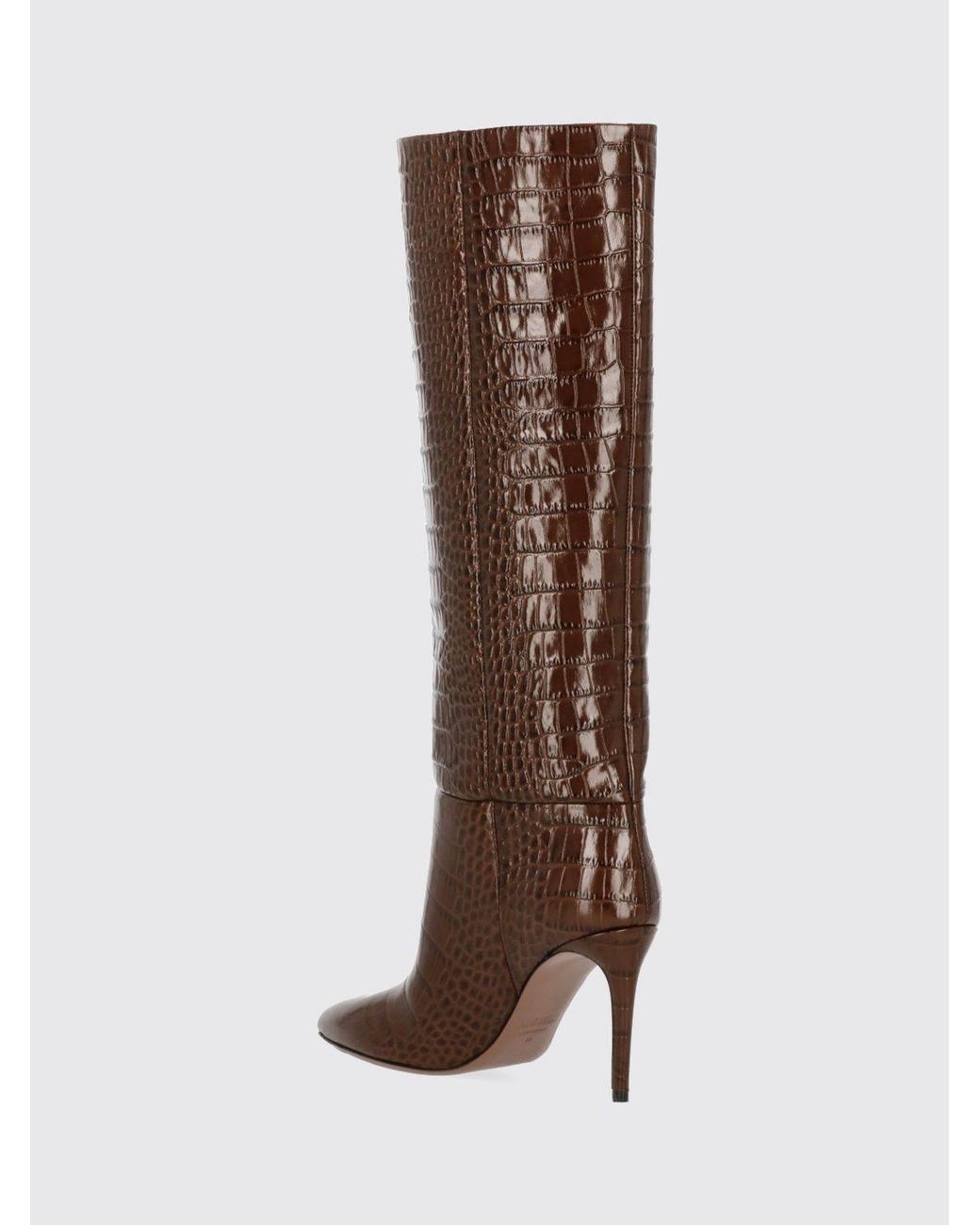 Paris Texas Brown Croc-Embossed Leather Knee-High Boots With Stiletto Heel