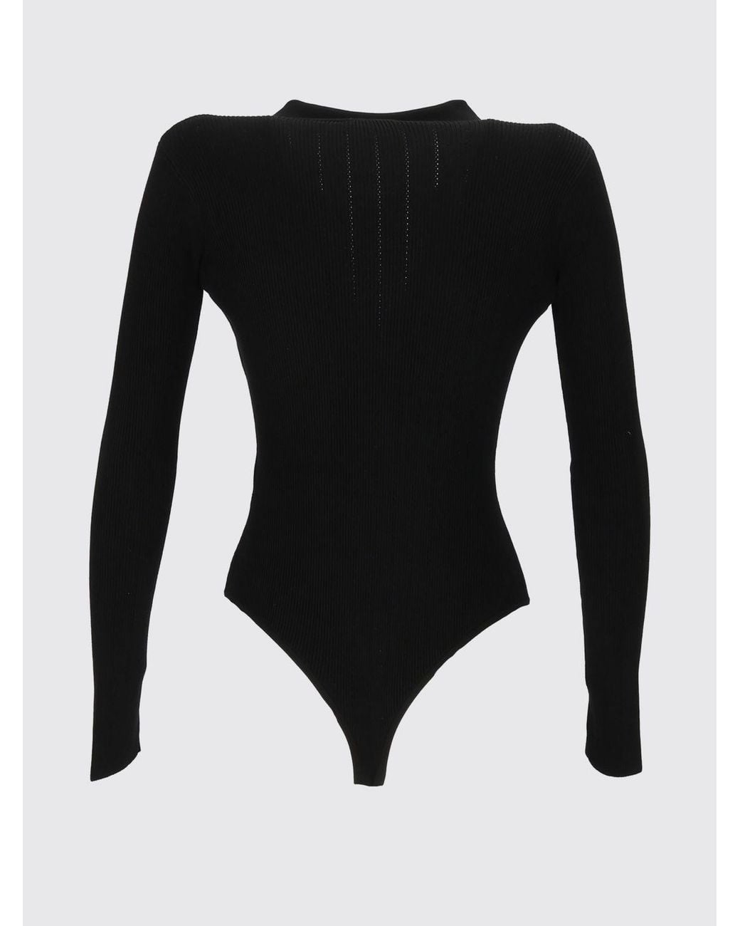 Elisabetta Franchi Black Slim Fit Long-Sleeved V-Neck Bodysuit With Ruffles