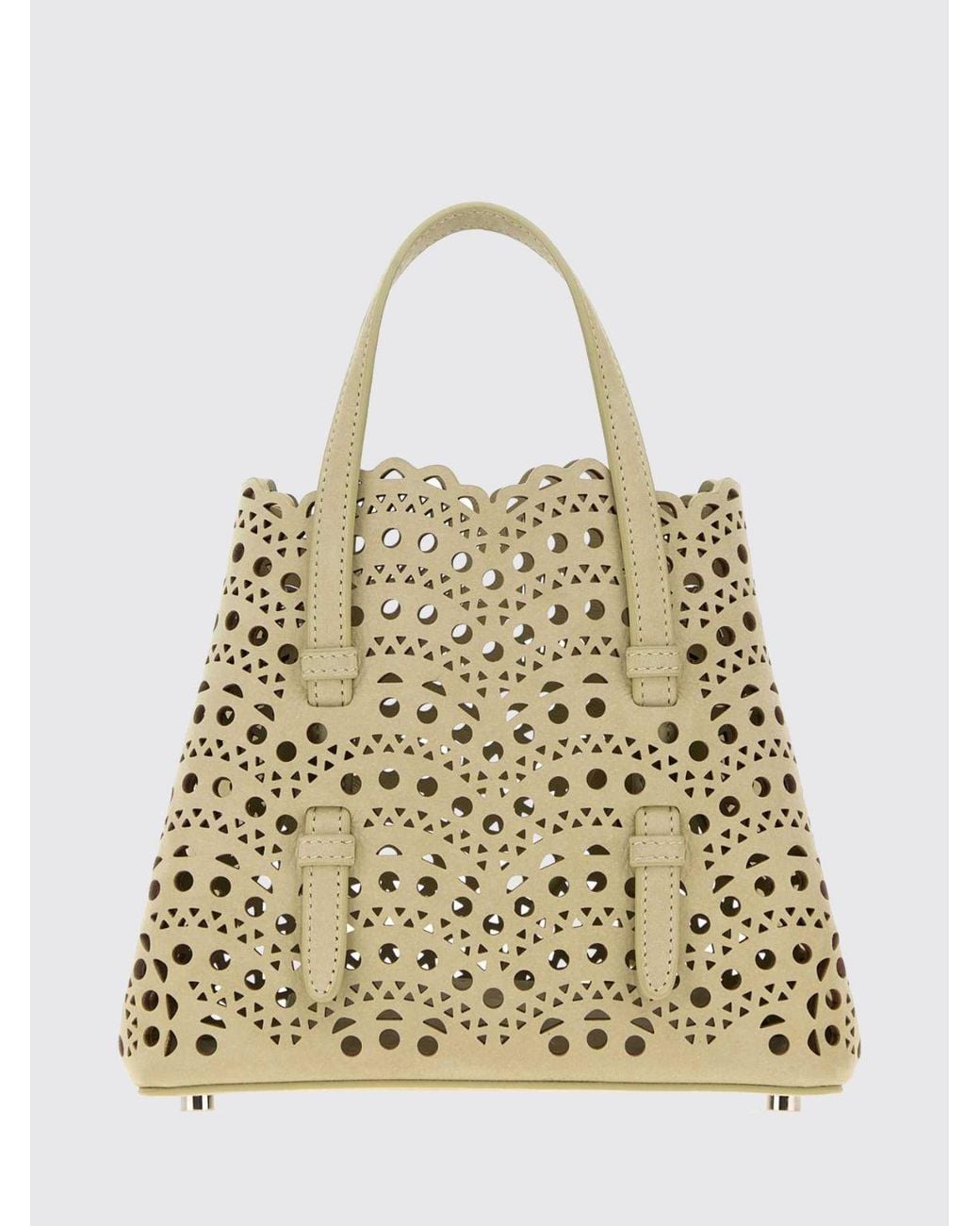Alaïa Natural Mina Perforated Nubuck Handbag With Removable Pouch