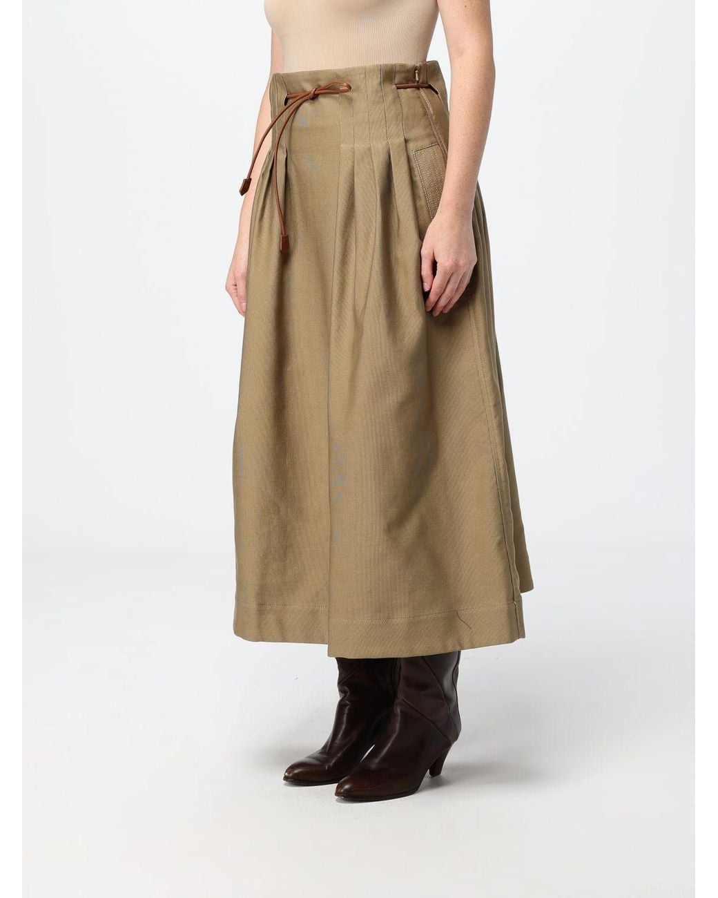 Max Mara Natural A-Line High-Waisted Midi Cotton Skirt With Drawstring