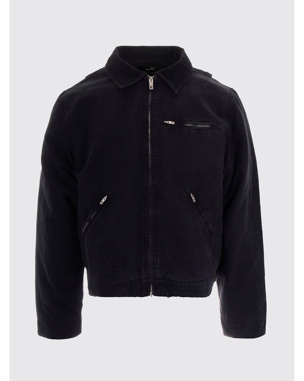 Represent Blue Cotton Denim Shirt Jacket With Zip Closure for men