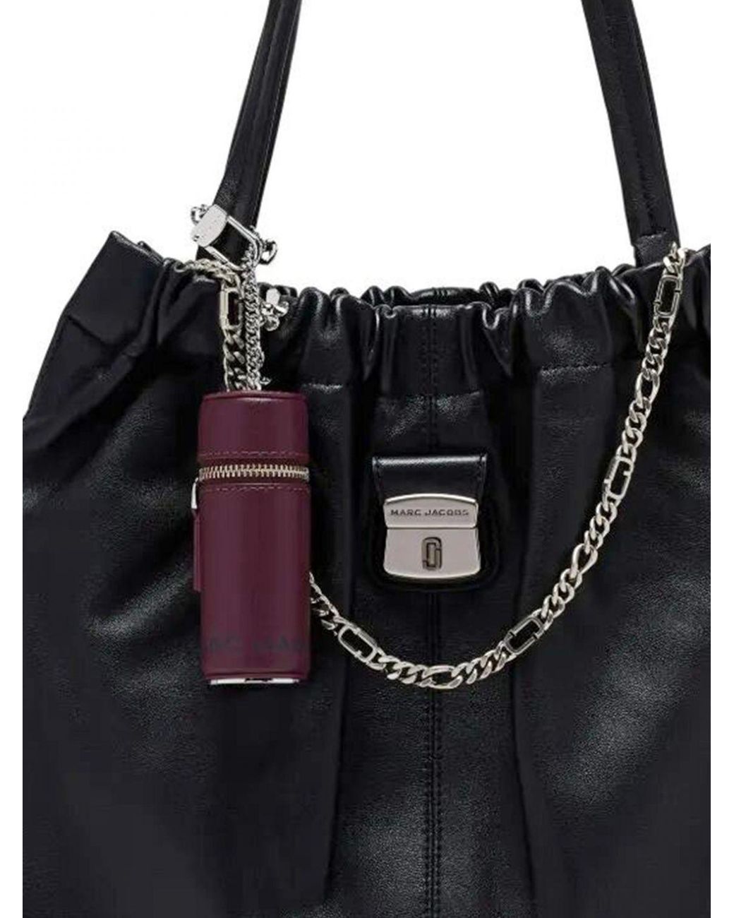 Marc Jacobs Purple The Lipstick Cylindrical Leather Keychain With Charm And Zip