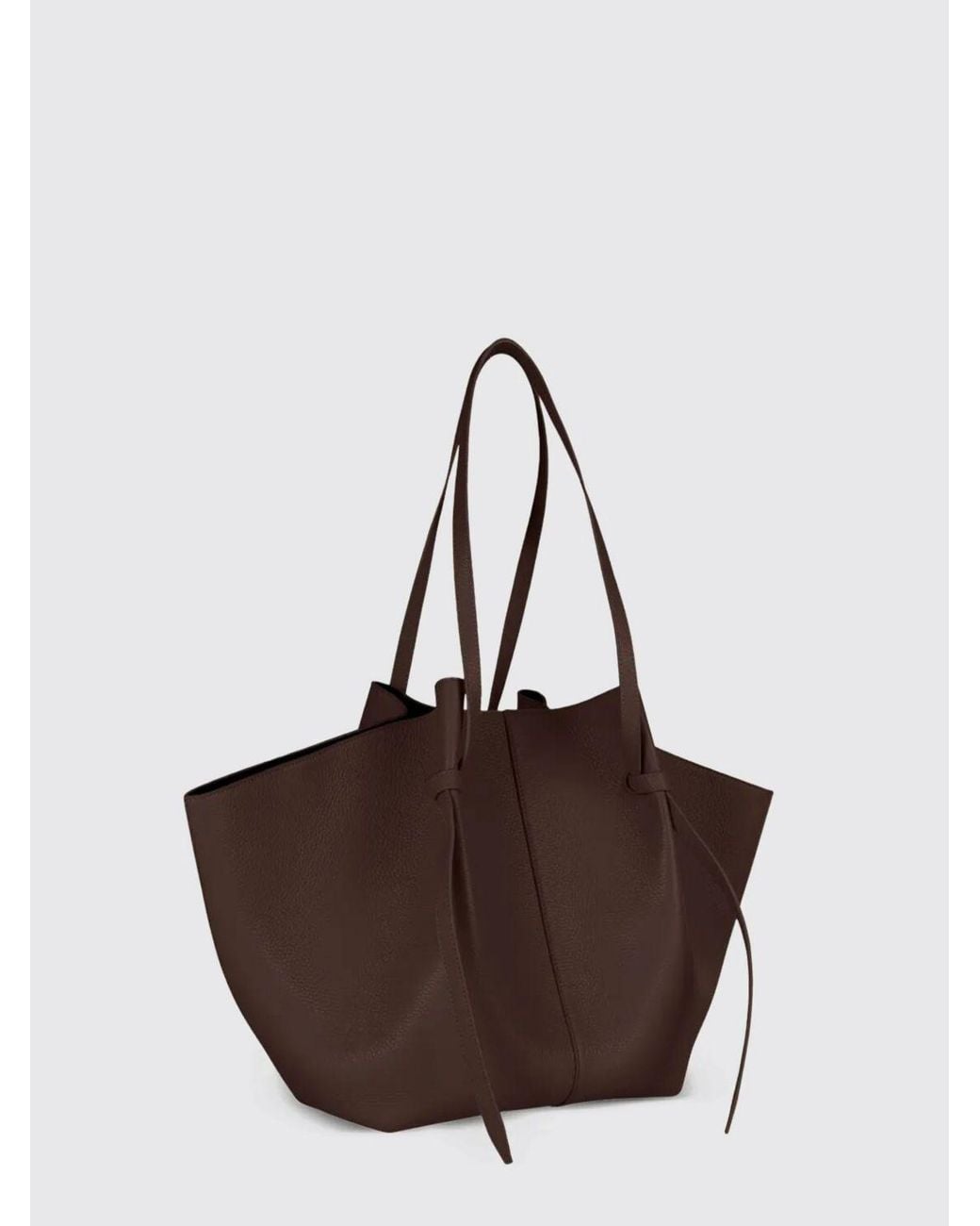Yuzefi Brown Large Mochi Grained Leather Shoulder Bag With Double Handle