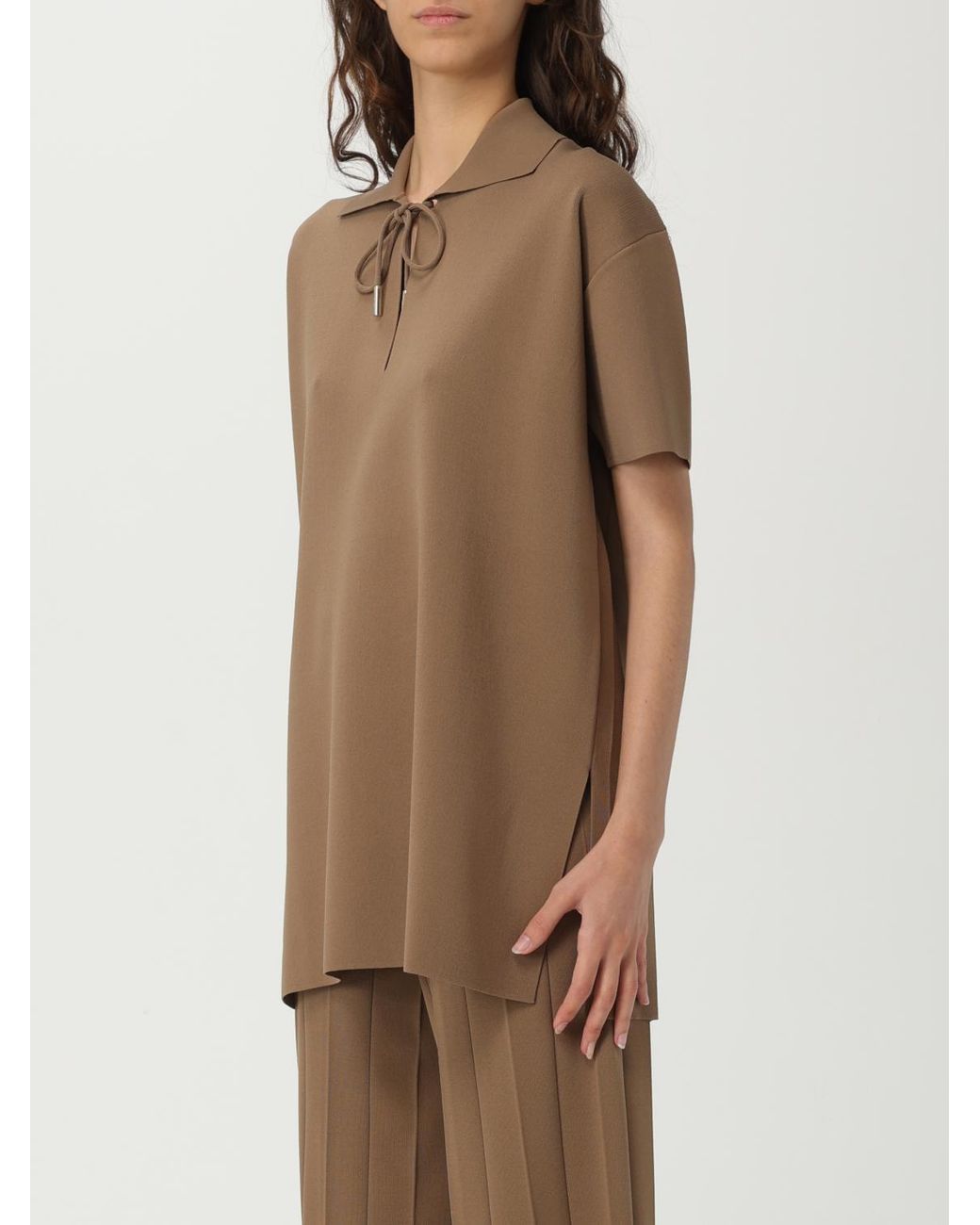 Max Mara Brown Elegant Short Sleeve Top With Tie Closure Detail