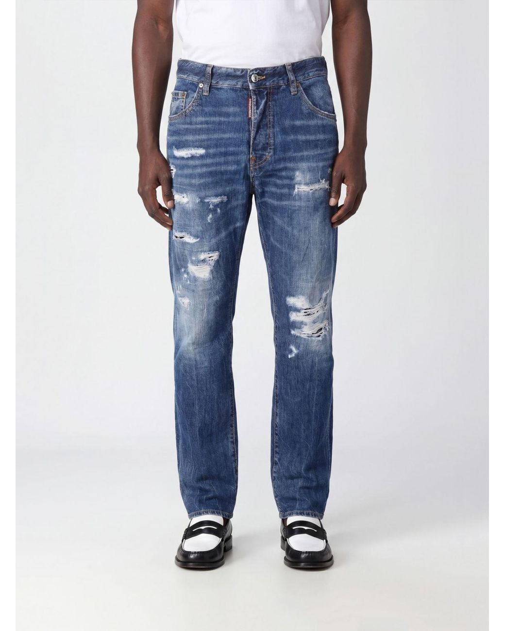 DSquared² Blue 642 Straight Fit Distressed Denim Five-Pocket Jeans for men