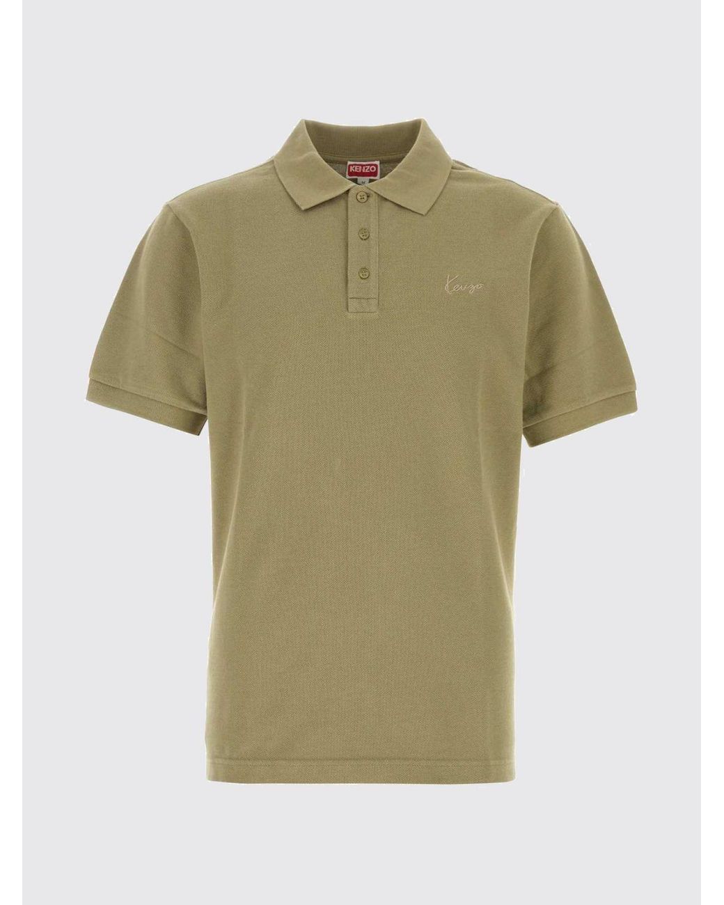 KENZO Green Cotton Polo Shirt With Contrasting Embroidered Logo for men