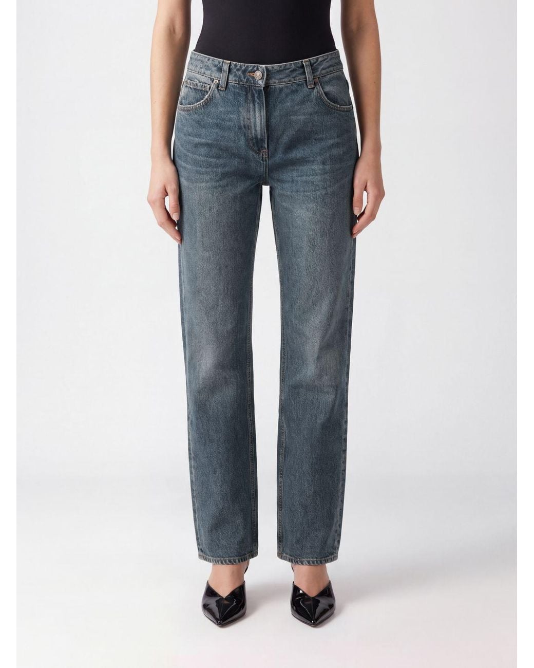 Magda Butrym Blue Mid-Rise Straight-Leg Cotton Denim Jeans