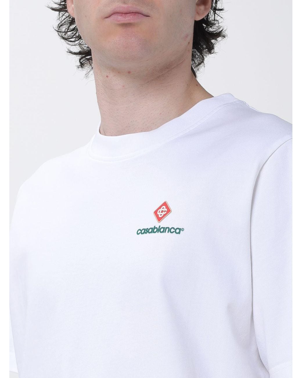 Casablanca White Organic Cotton Crew Neck T-Shirt With Logo Print for men