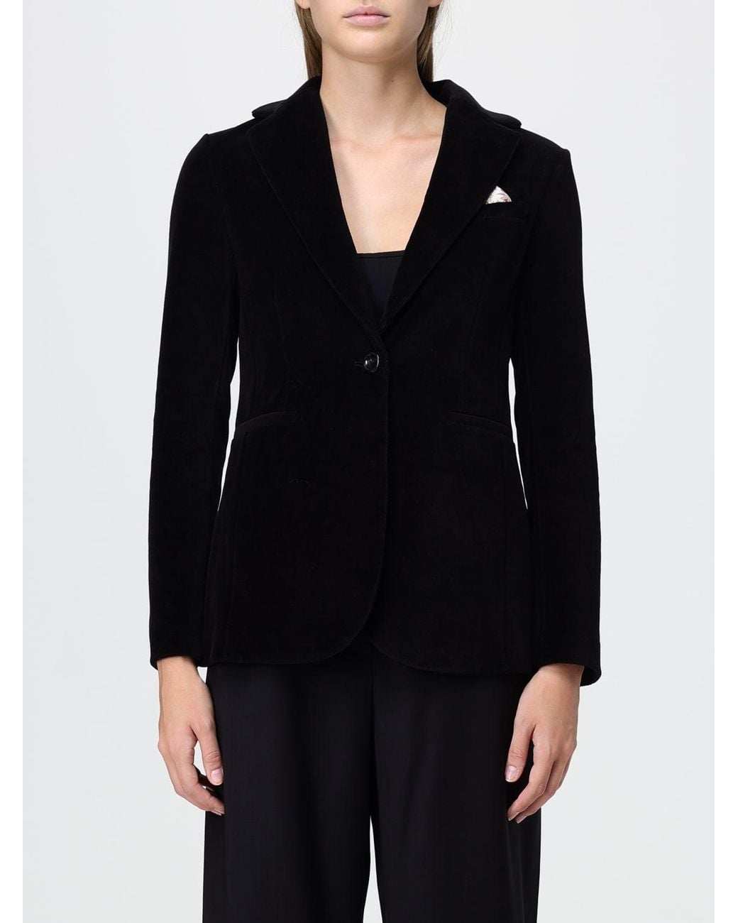 Circolo 1901 Black Single-Breasted Velvet Blazer With Slit Pockets