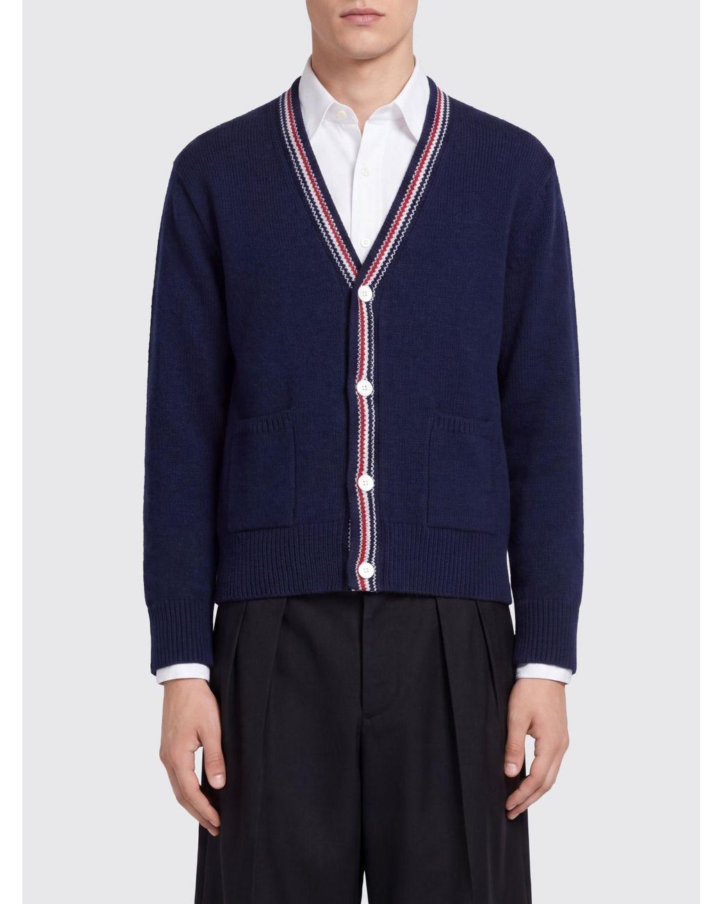 Thom Browne Blue Slim Fit Wool And Mohair Cardigan With Fauna Print for men