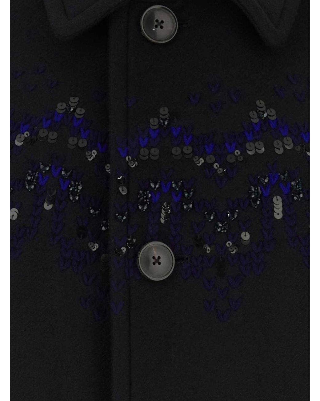 Dries Van Noten Blue Single-Breasted Short Wool Coat With Sequin Appliqués for men