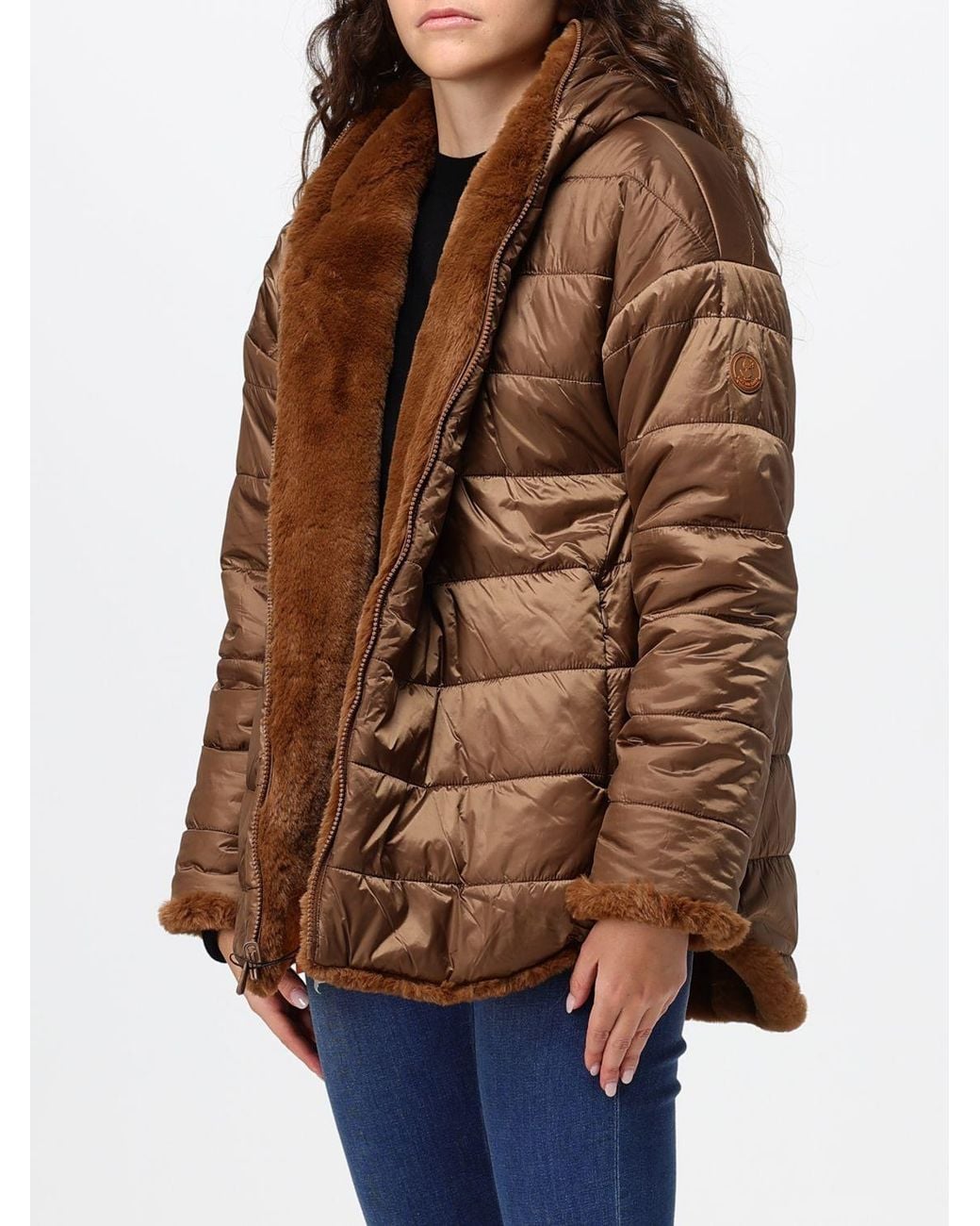 Save The Duck Brown Davina Reversible Short Faux-Fur Jacket With Hood
