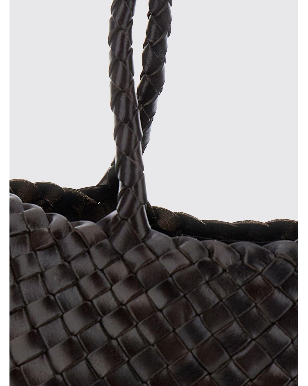 Dragon Diffusion Black Santa Croce Flared Woven Leather Handbag With Braided Handles