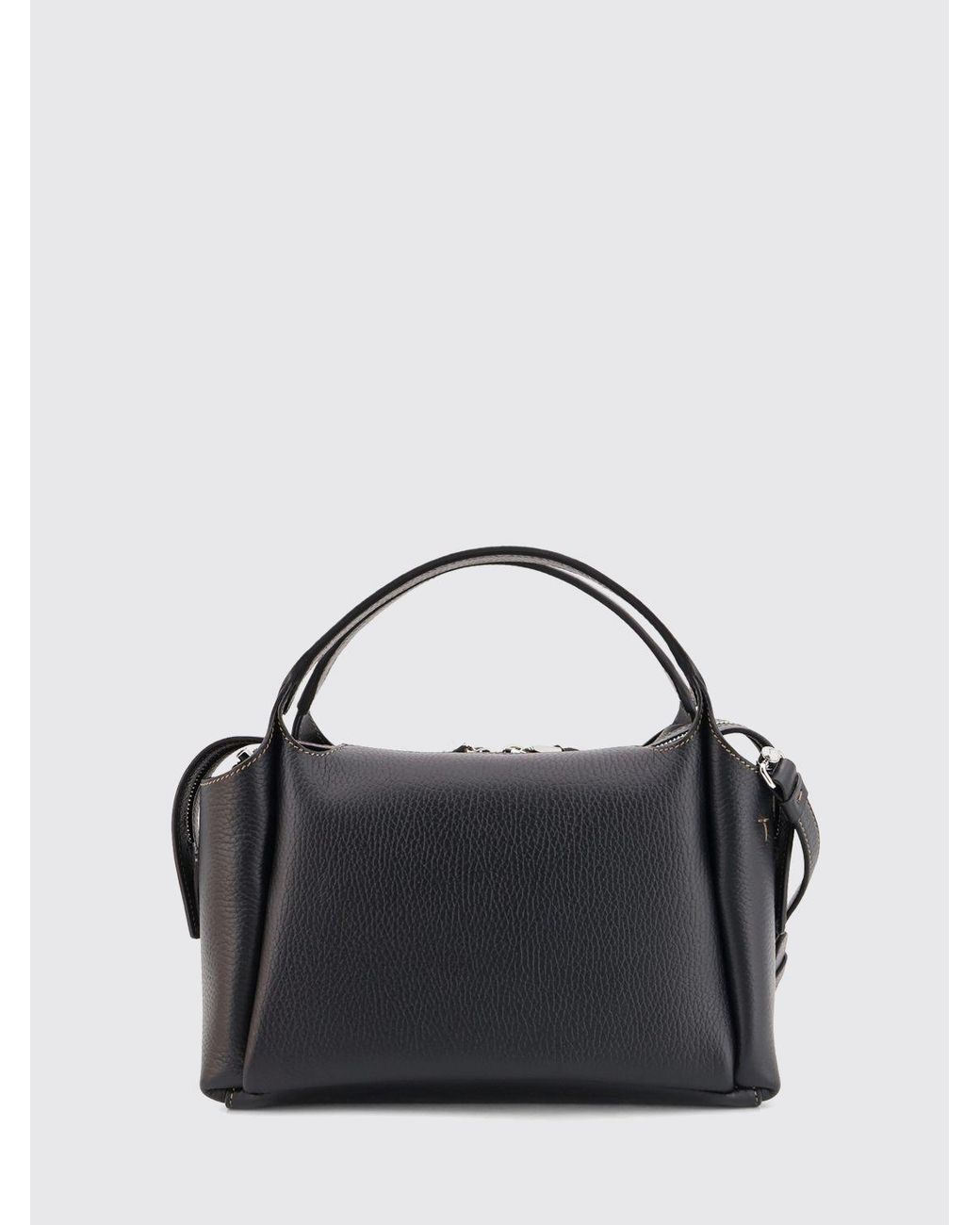 Tod's Black Grained Leather Handbag With Shoulder Strap And Logo Charm