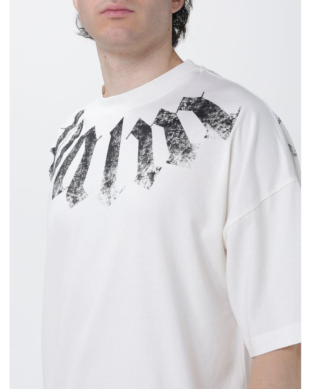 Palm Angels White Relaxed Fit Cotton T-Shirt With Graffiti Logo Print for men