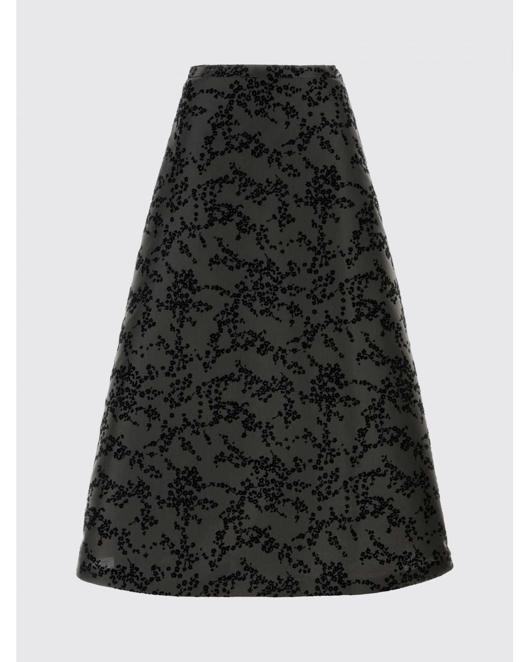 Alberta Ferretti Black Floral-Print Silk-Blend A-Line Midi Skirt With A High Waist