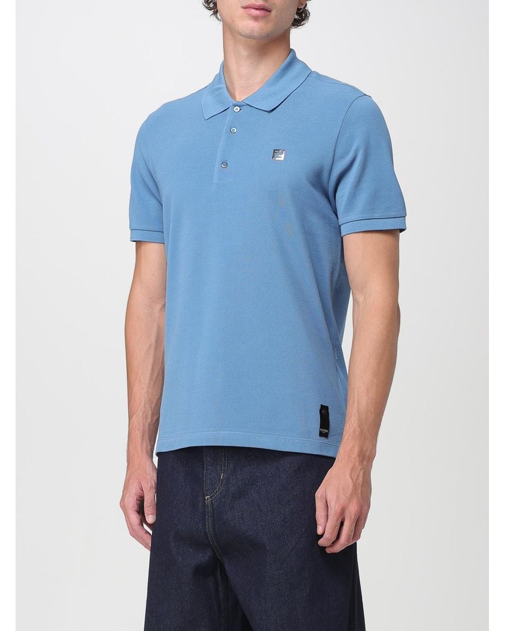 Fendi Blue Air Force Piquet Polo Shirt for men