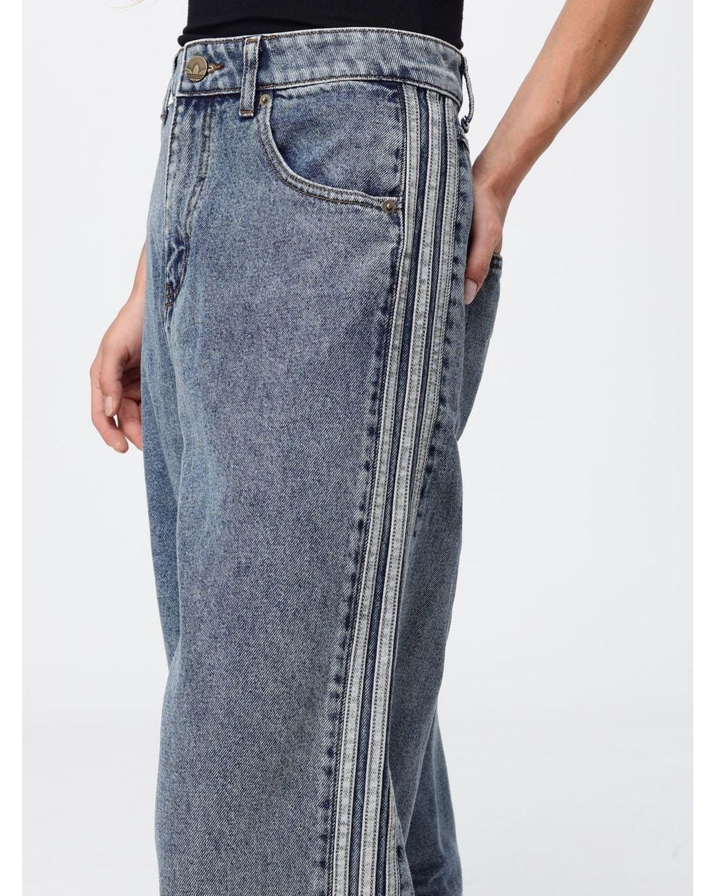 Adidas Originals Blue High-Waisted Wide-Leg Denim Jeans With 3-Stripes Logo