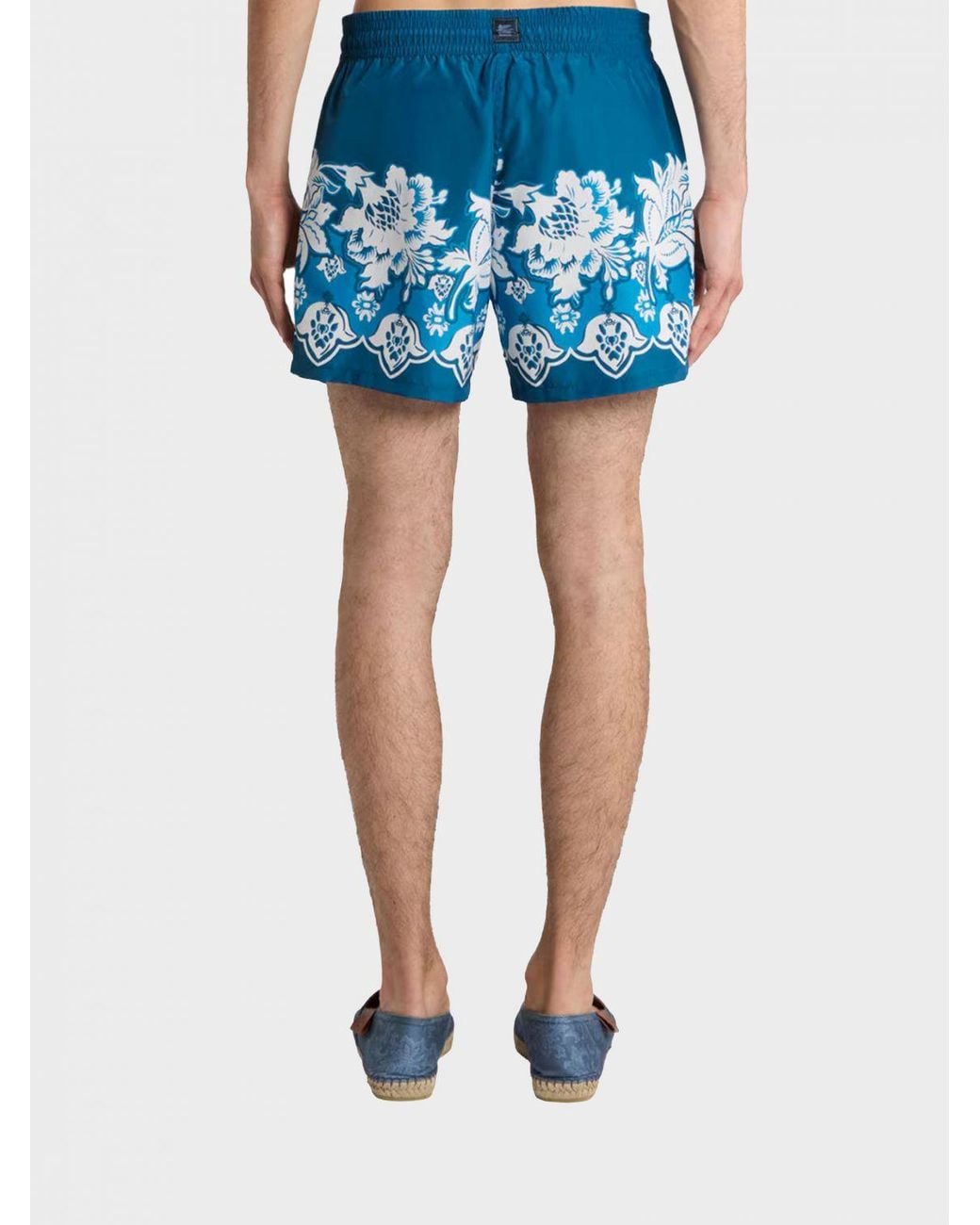 Etro Blue Polyester Swimsuit With Floral Motif for men