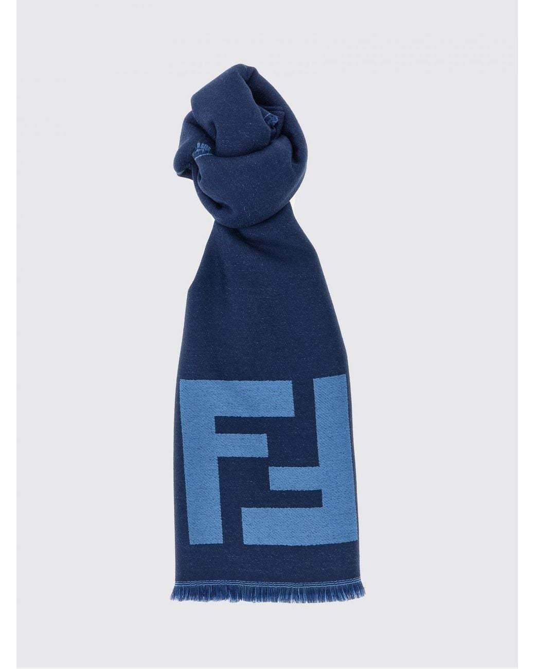 Fendi Blue Ff Virgin Wool Scarf for men
