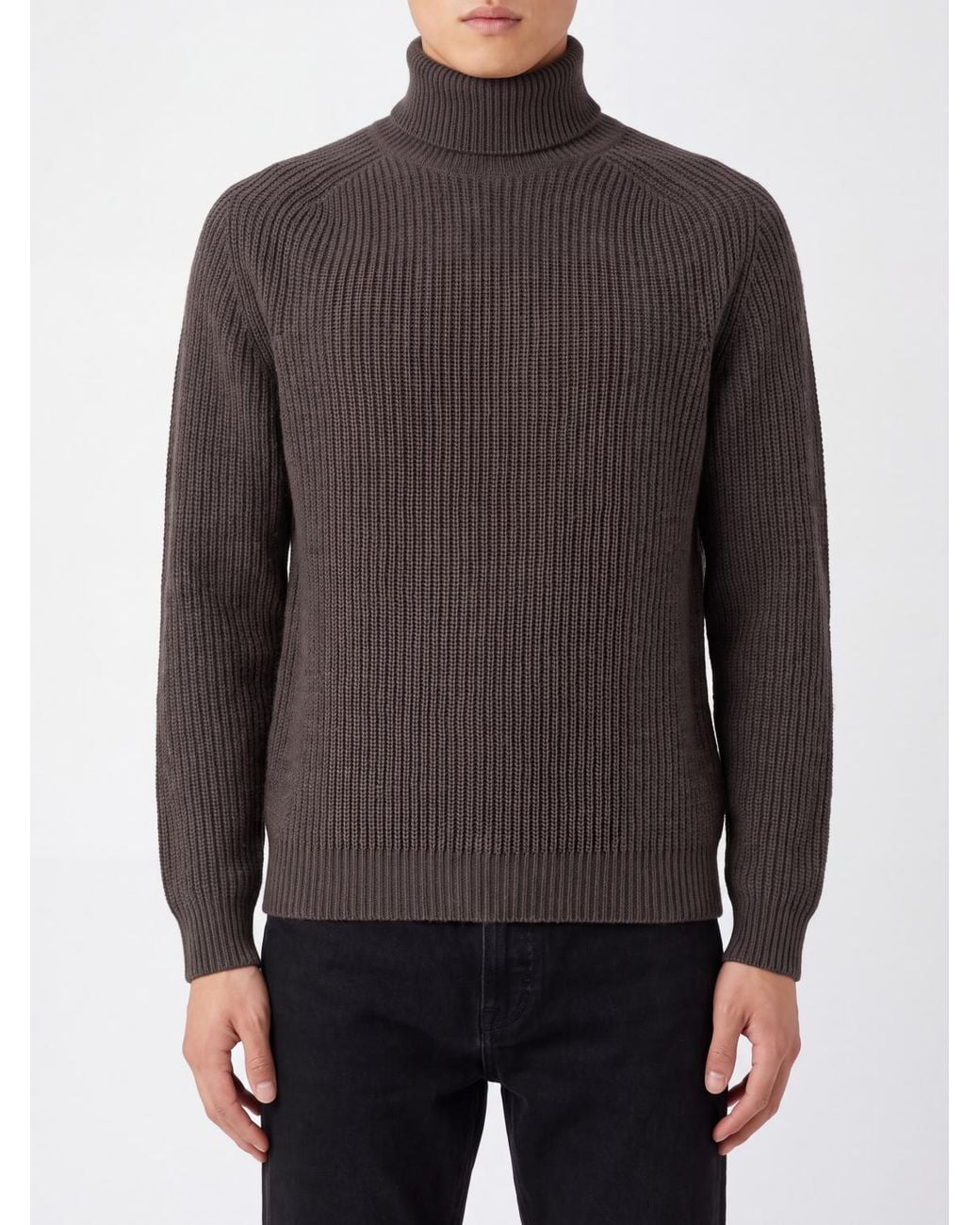Cruna Gray Long-Sleeved Pure Wool Turtleneck Jumper With Ribbed Trims for men