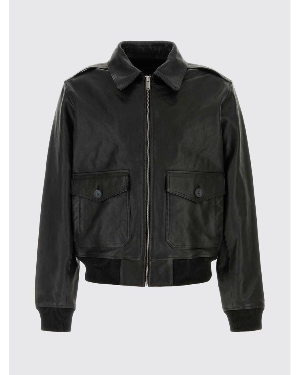 A.P.C. Black Leather Bomber Jacket With Classic Collar And Zip Closure for men