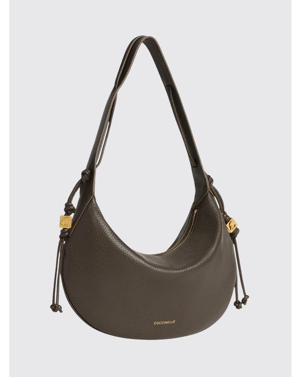 Coccinelle Gray Thess Grained Leather Shoulder Bag With Zip Closure