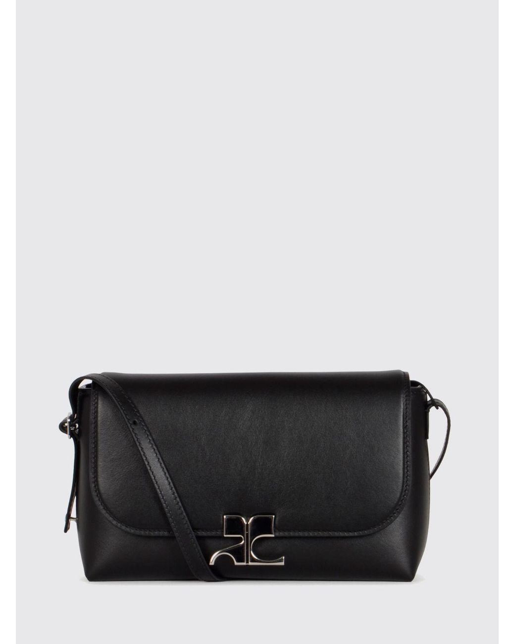 Courreges Black CourrÈ Ges Icotype Leather Shoulder Bag With Contrasting Metal Logo