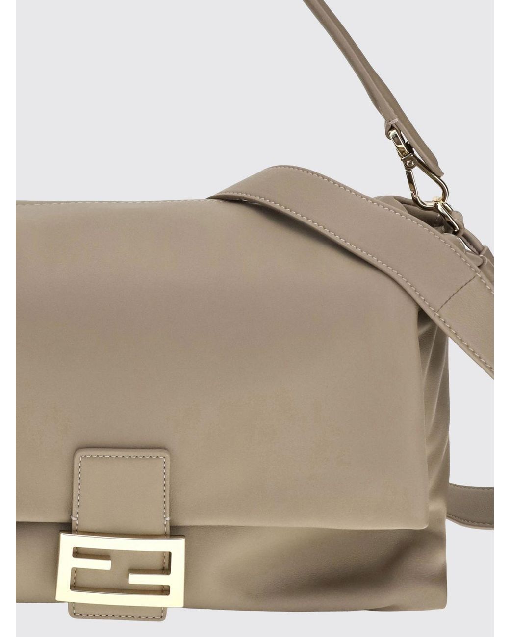 Fendi Natural Baguette Large Lambskin Nappa Shoulder Bag With Ff Monogram