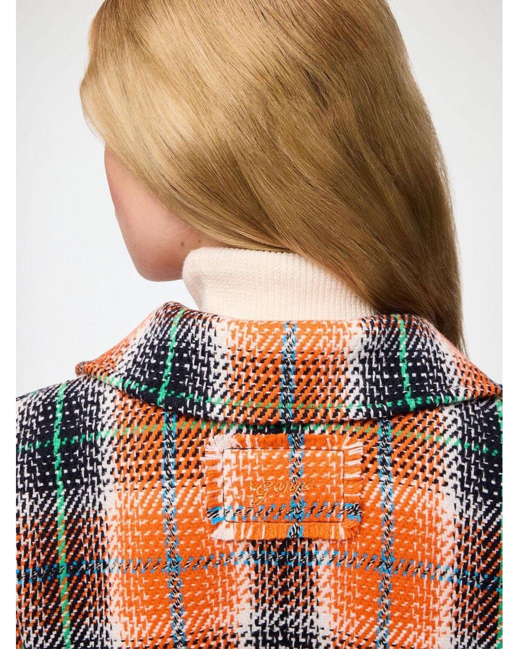 Ganni Red Single-Breasted Tartan Blazer