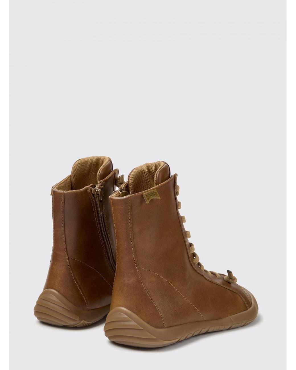 Camper Brown Peu Path+ Smooth Leather Ankle Boots With Side Zip And Low Heel