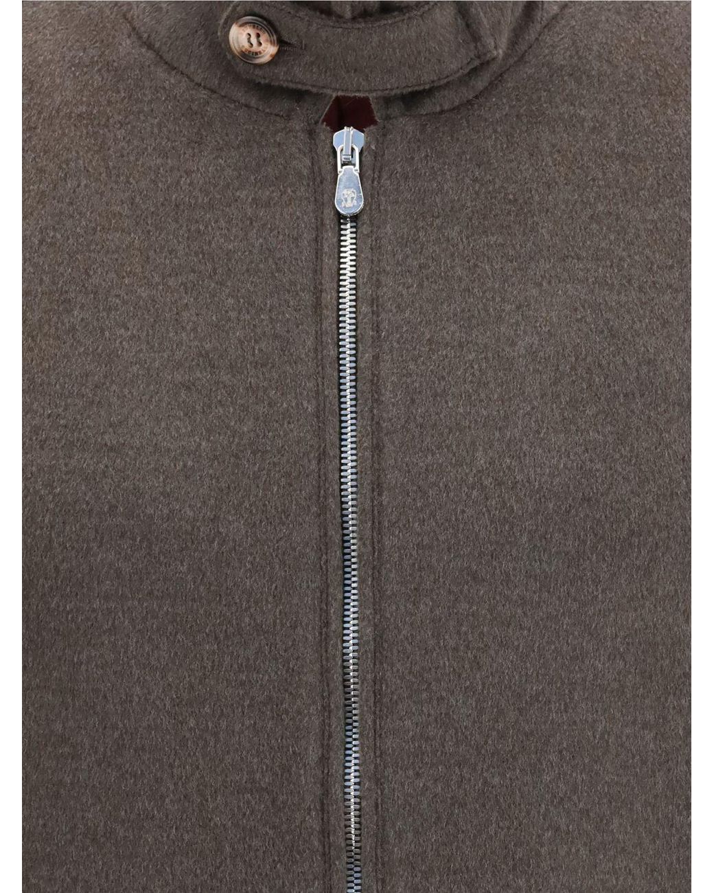 Brunello Cucinelli Gray Wool Bomber Jacket With High Neck And Zip Closure for men
