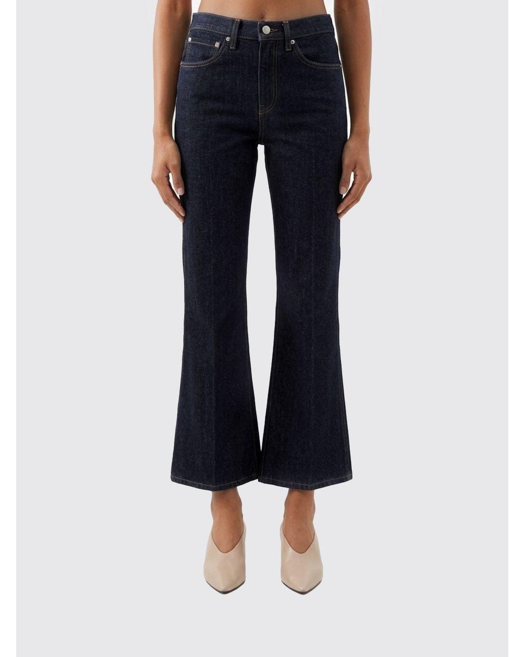 Khaite Blue Mid-Rise Cropped Flare Jeans
